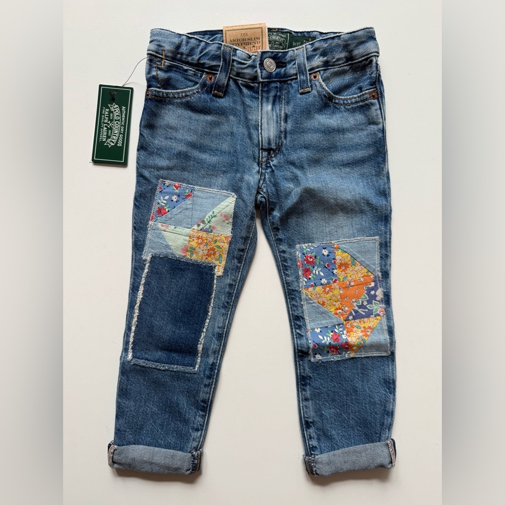 Ralph Lauren Girls Patchwork Astor Slim Boyfriend Jean - Size 3/3T